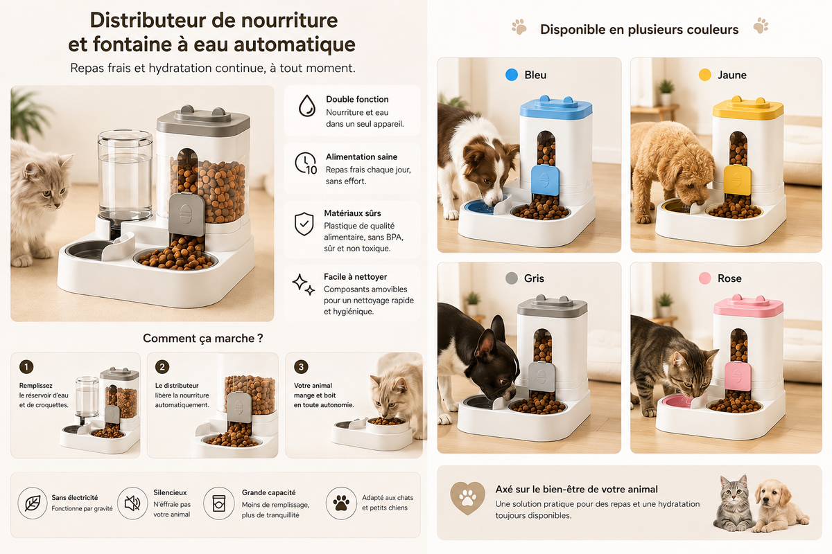 Distributeur 2-en-1 – Repas & hydratation