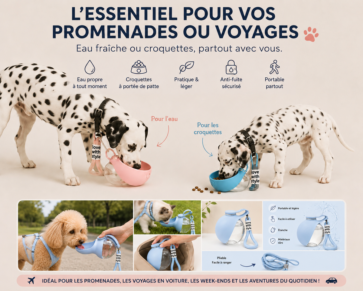 Gourde portable 2-en-1 pour chien et chat